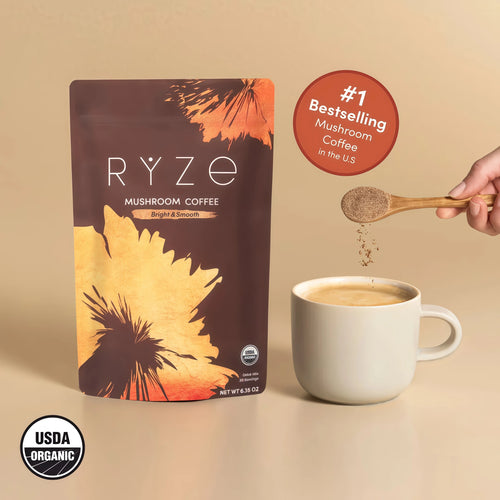 RYZE Organic Mushroom Coffee, Medium Roast, Adaptogenic Blend, 30 Servings