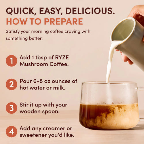 RYZE Organic Mushroom Coffee, Medium Roast, Adaptogenic Blend, 30 Servings