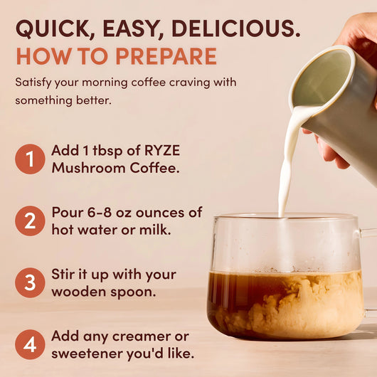 RYZE Organic Mushroom Coffee, Medium Roast, Adaptogenic Blend, 30 Servings